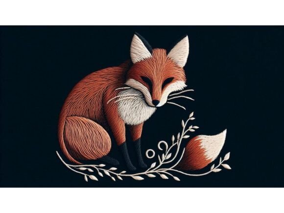 Delicate Embroidery-Style Fox on a Dark